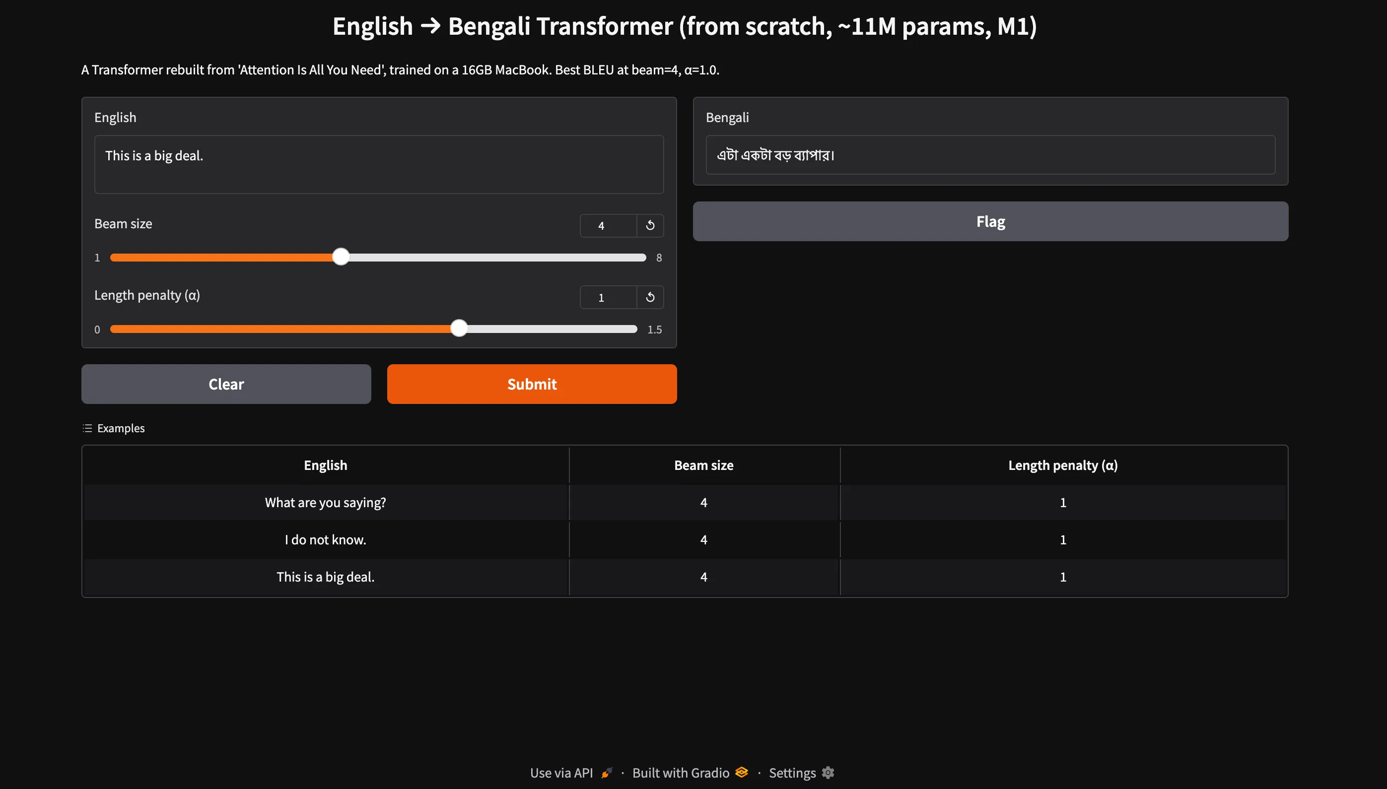 Gradio demo — English → Bengali translation UI